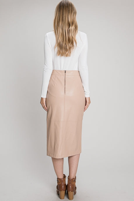Allie Rose Faux Leather Pencil Midi Skirt - Nude