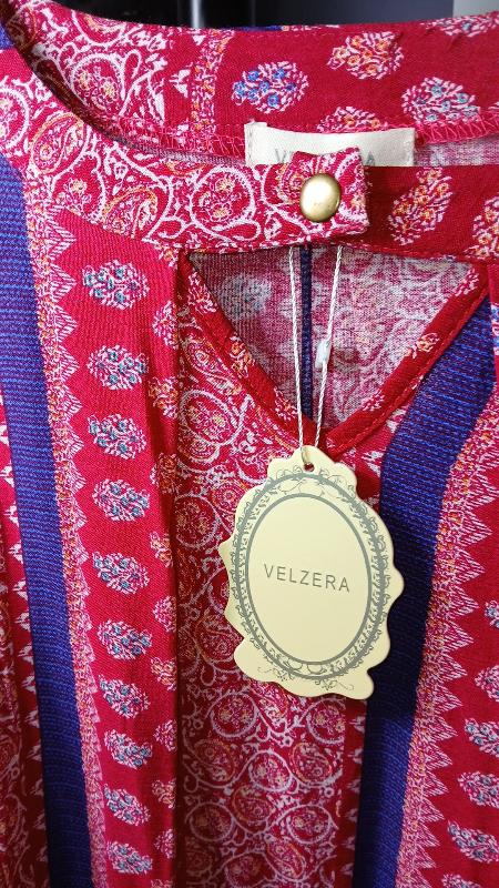 Velzera Boho Shift Print Tunic Mini Dress - Red