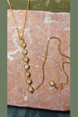Sparkling CZ Circle Y-Drop Necklace – Gold