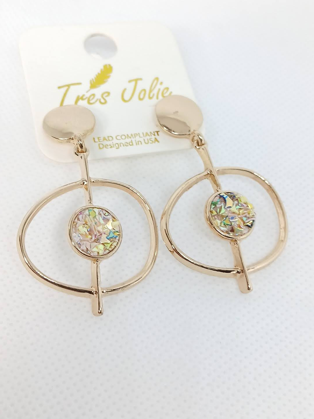 Opulant Adornment Geo Multicolor Crackle Earrings - Gold