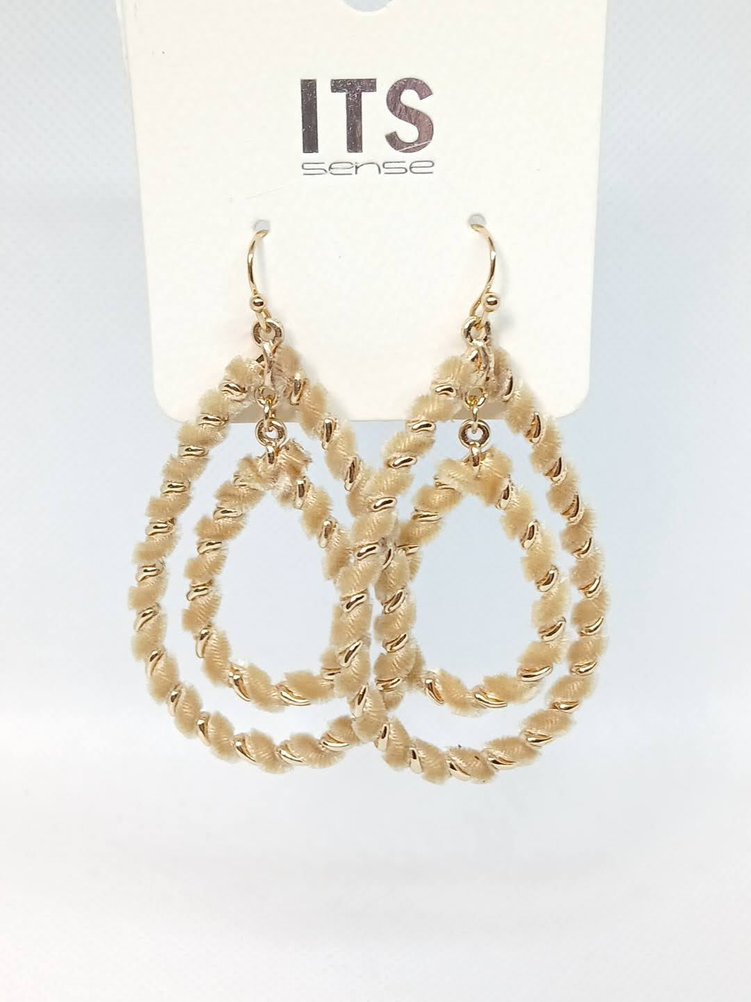 Faux Velvet Furry Teardrop Earrings - Light Brown