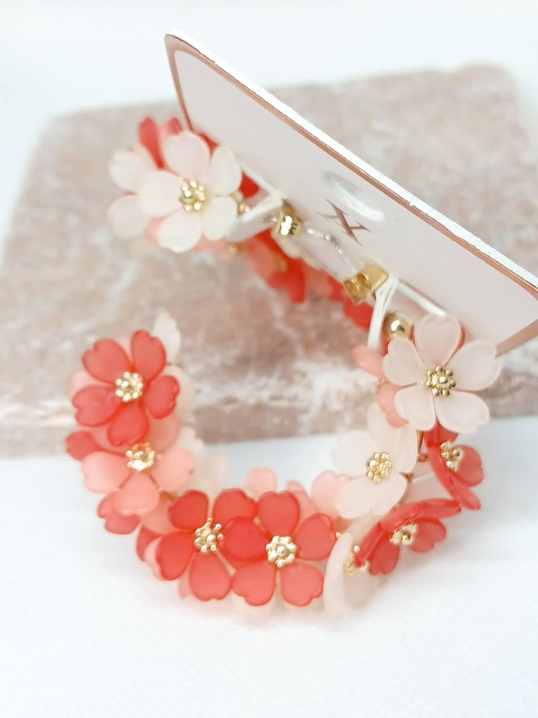 Flower Luster Resin Open Hoop Earrings - Multicolor Pinks