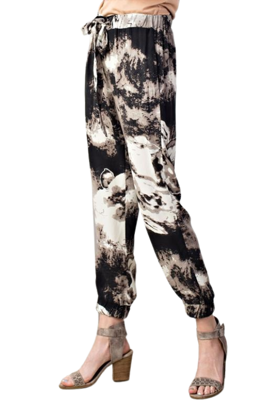 Easel Tie Dye Challis High Waist Joggers - Ash