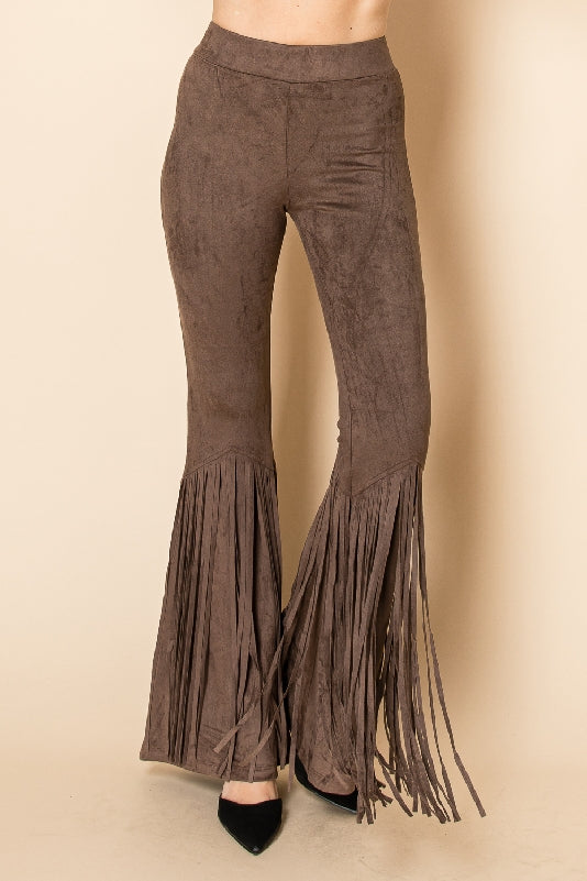 Vocal High-Waisted Long Fringe Suede Flare Pants – Coco