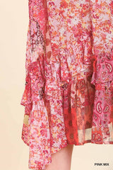 Umgee Chiffon Mixed Print Kimono - Pink Mix