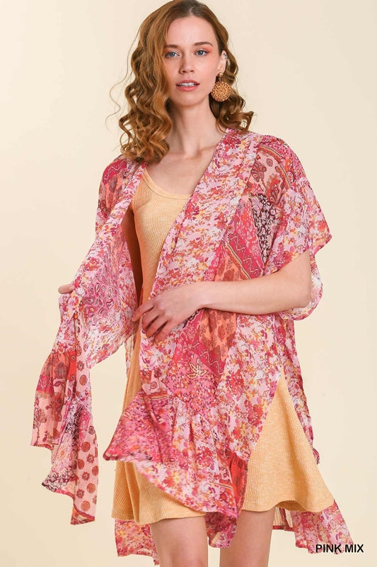 Umgee Chiffon Mixed Print Kimono