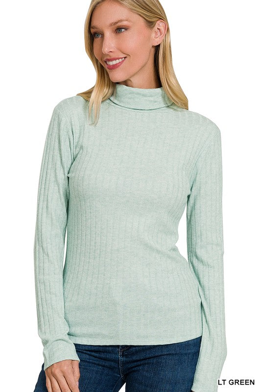Zenana Long Sleeve Ribbed Knit Turtleneck - Lavender or Lt Green