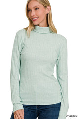 Zenana Long Sleeve Ribbed Knit Turtleneck - Lavender or Lt Green