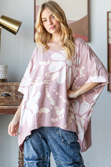 Oli & Hali Oversize Flower Tie Dye Boxy Tee Top - Blush