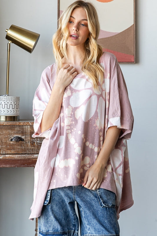 Oli & Hali Oversize Flower Tie Dye Boxy Tee Top - Blush