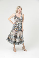 Bohemian Patchwork Below Knee Dress - Light Mint