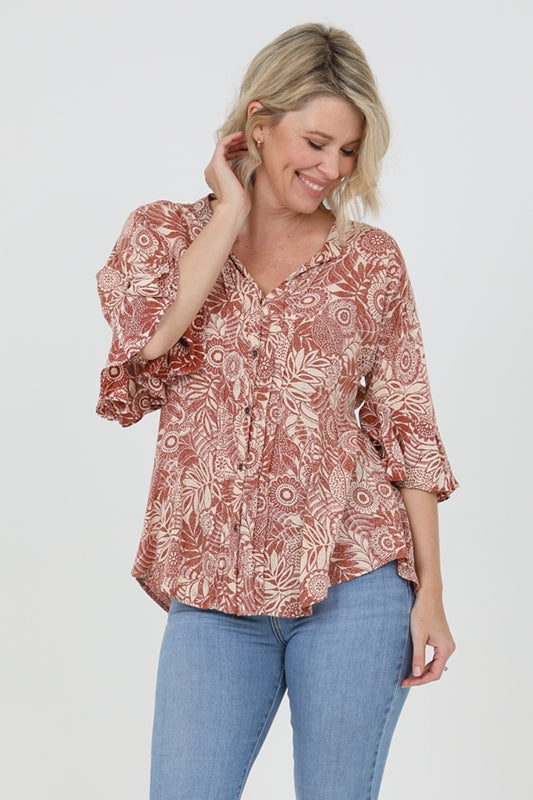 Nostalgia Tie Back Button Down Shirt - Ginger