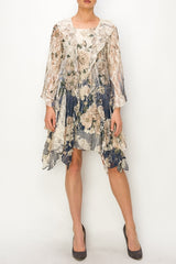 Origami Floral Lace Cardigan with Ruffles - Navy