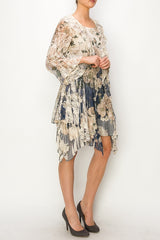 Origami Floral Lace Cardigan with Ruffles - Navy