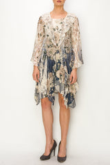 Origami Floral Lace Cardigan with Ruffles - Navy