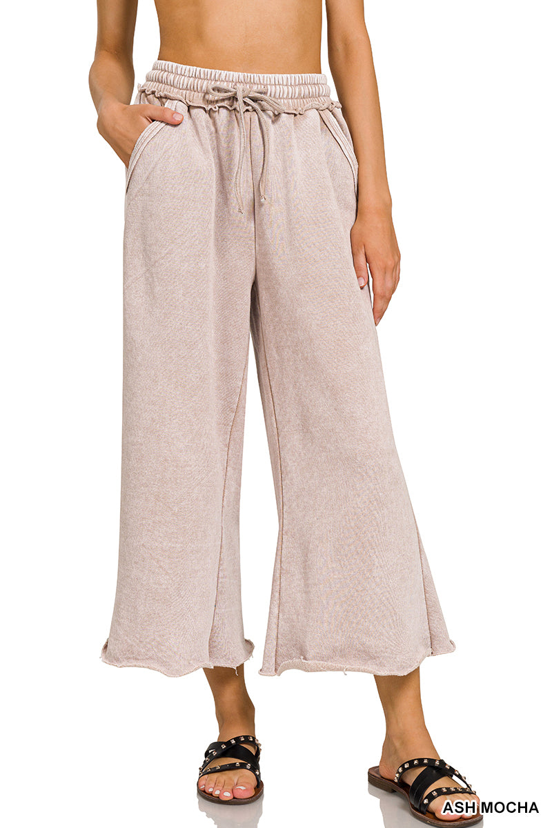 Zenana Acid Washed Fleece Palazzo Pants