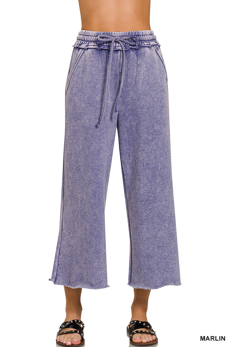 Zenana Acid Washed Fleece Palazzo Pants