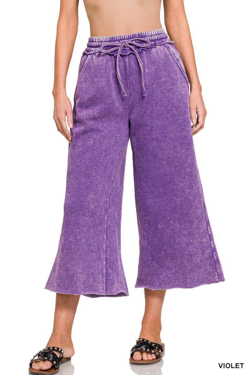 Zenana Acid Washed Fleece Palazzo Pants