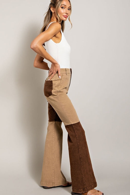 Eesome Mineral Wash Color Block Pants - Cocoa Brown