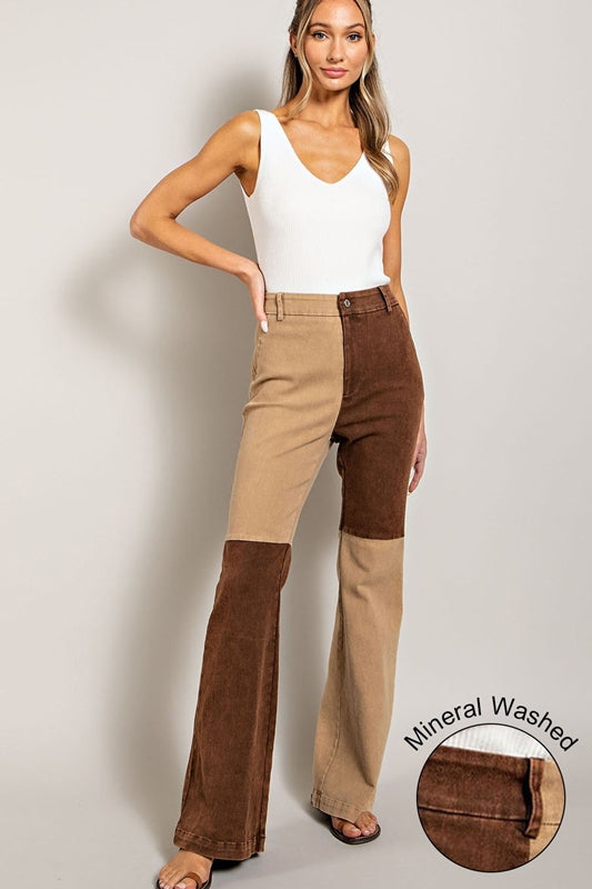 Eesome Mineral Wash Color Block Pants - Cocoa Brown