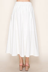 High Waist Button Front Midi Skirt With Pockets - Soft Off White