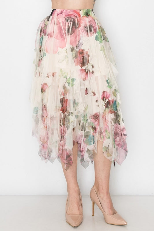 Origami Big Rose Mesh Midi Skirt