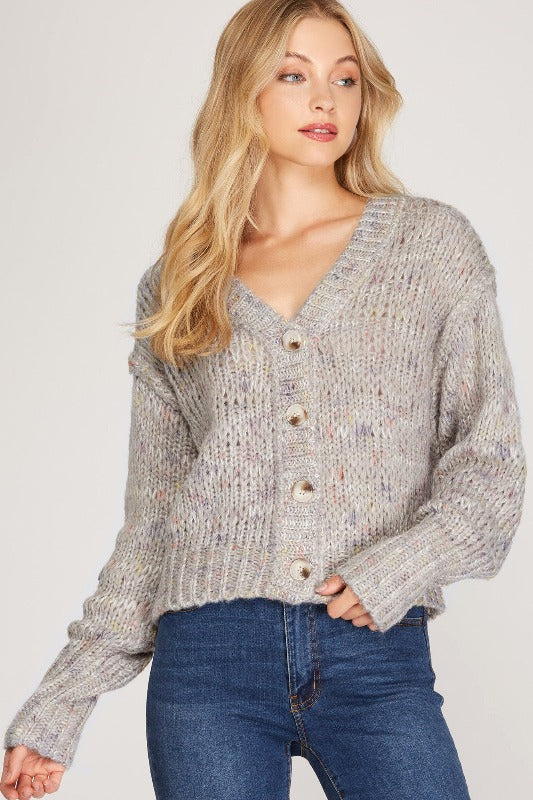 She + Sky Crop Cardigan - Grey Multi