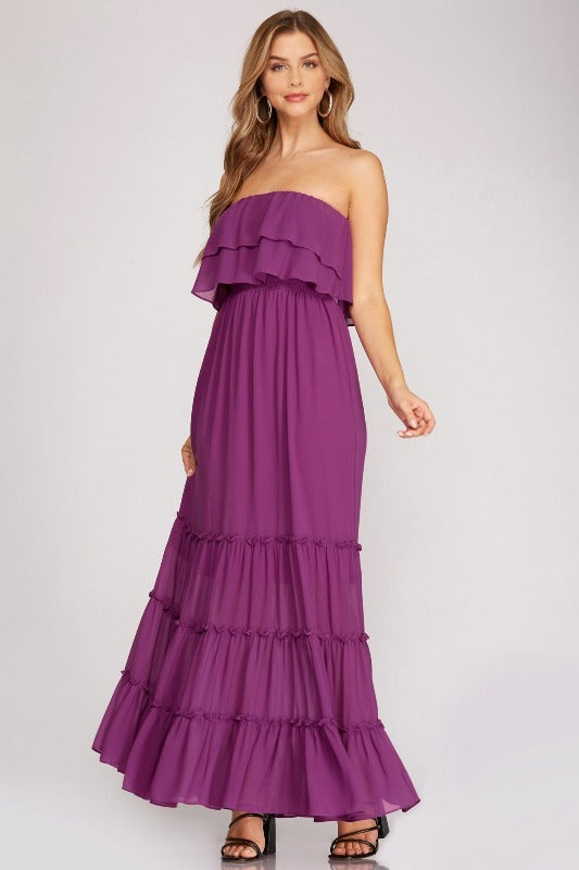 purple tube dress ARLO its a versatile addition to your wardrobe. Strapless Tube Tiered Maxi Dress