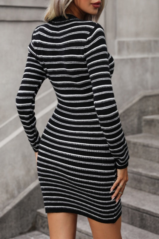 Sandy Modern Stripes Bodycon Mini Dress - Black