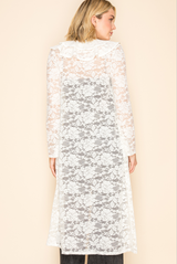 Vocal Elegant Sheer Ruffle Neck Lace Cardigan - White