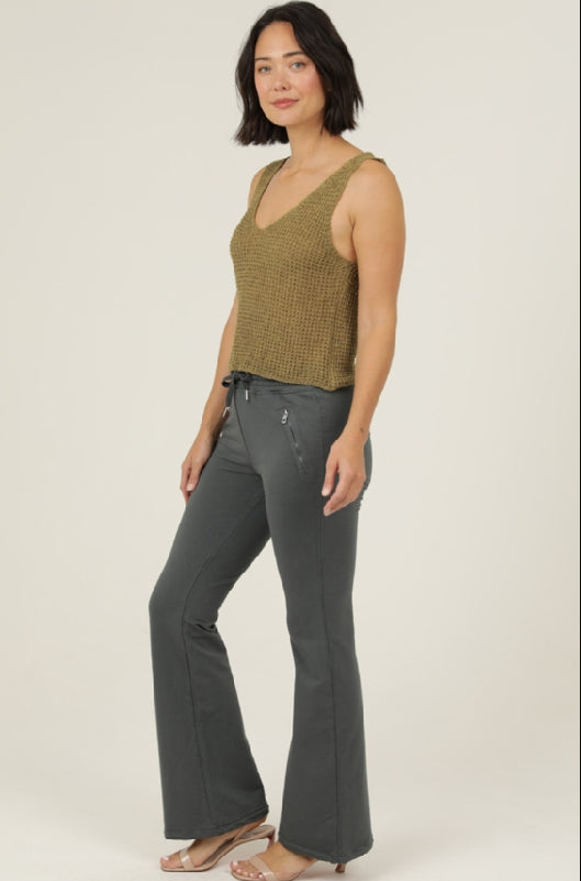 Nostalgia French Terry Flare Pants with Zipper Detail & Drawstring Waist