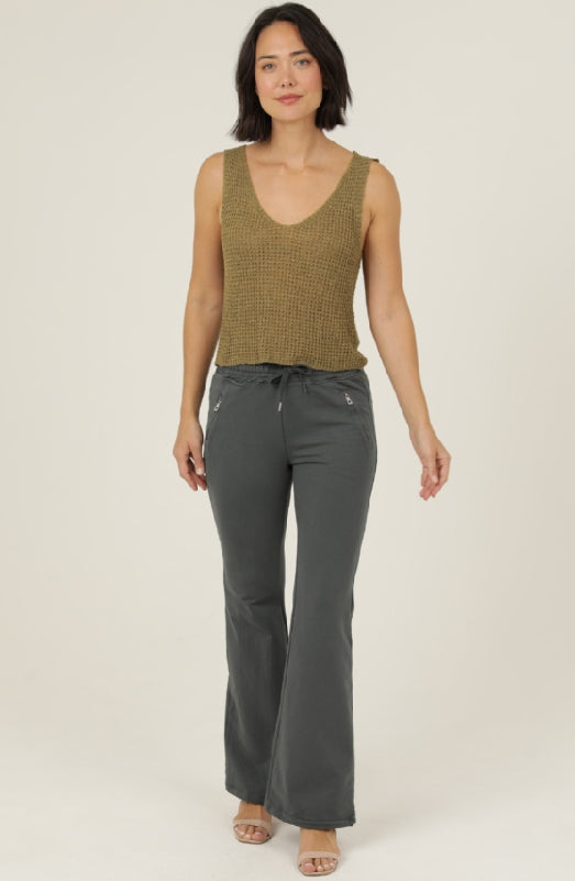 Nostalgia French Terry Flare Pants with Zipper Detail & Drawstring Waist