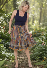 Sweetheart Boho Print Ruffle Hem Skirt - Navy Multi