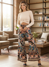 Angie Boho Floral Print Pants - Black