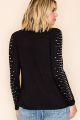 Vocal Sparkling Cascade Rhinestone Embellished Sleeve Top - Black