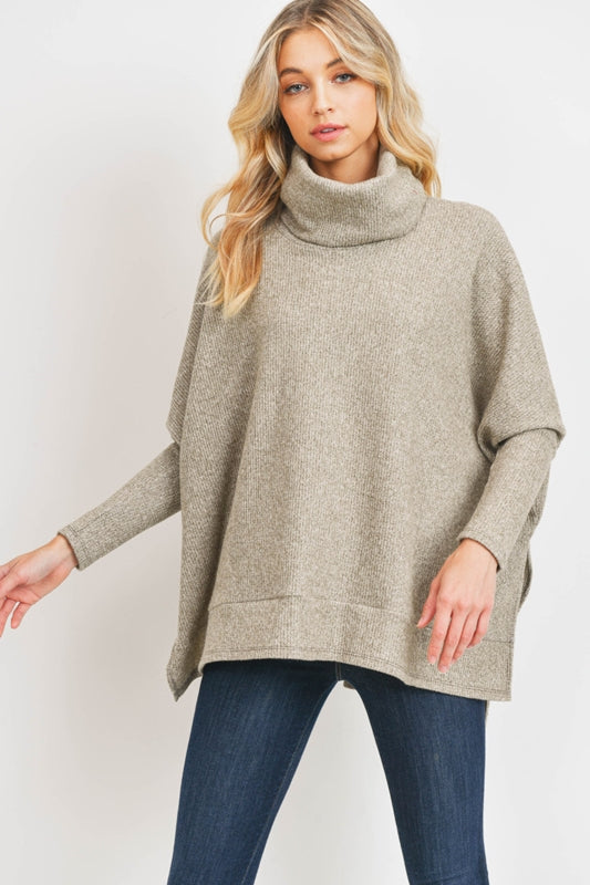 Cherish Brushed Thermal Turtleneck Knit Top - Heather Gray or Heather Olive
