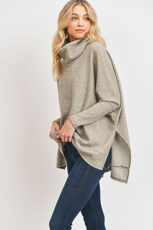 Cherish Brushed Thermal Turtleneck Knit Top - Heather Gray or Heather Olive