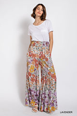 Gigio Flare Wide Leg Floral Pants - Lavender