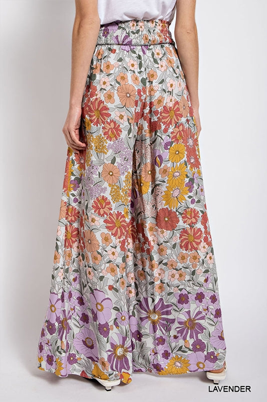 Gigio Flare Wide Leg Floral Pants - Lavender