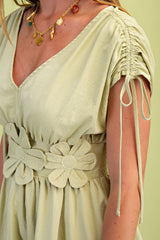 Gigio Floral Applique Mini Dress - Apple Green