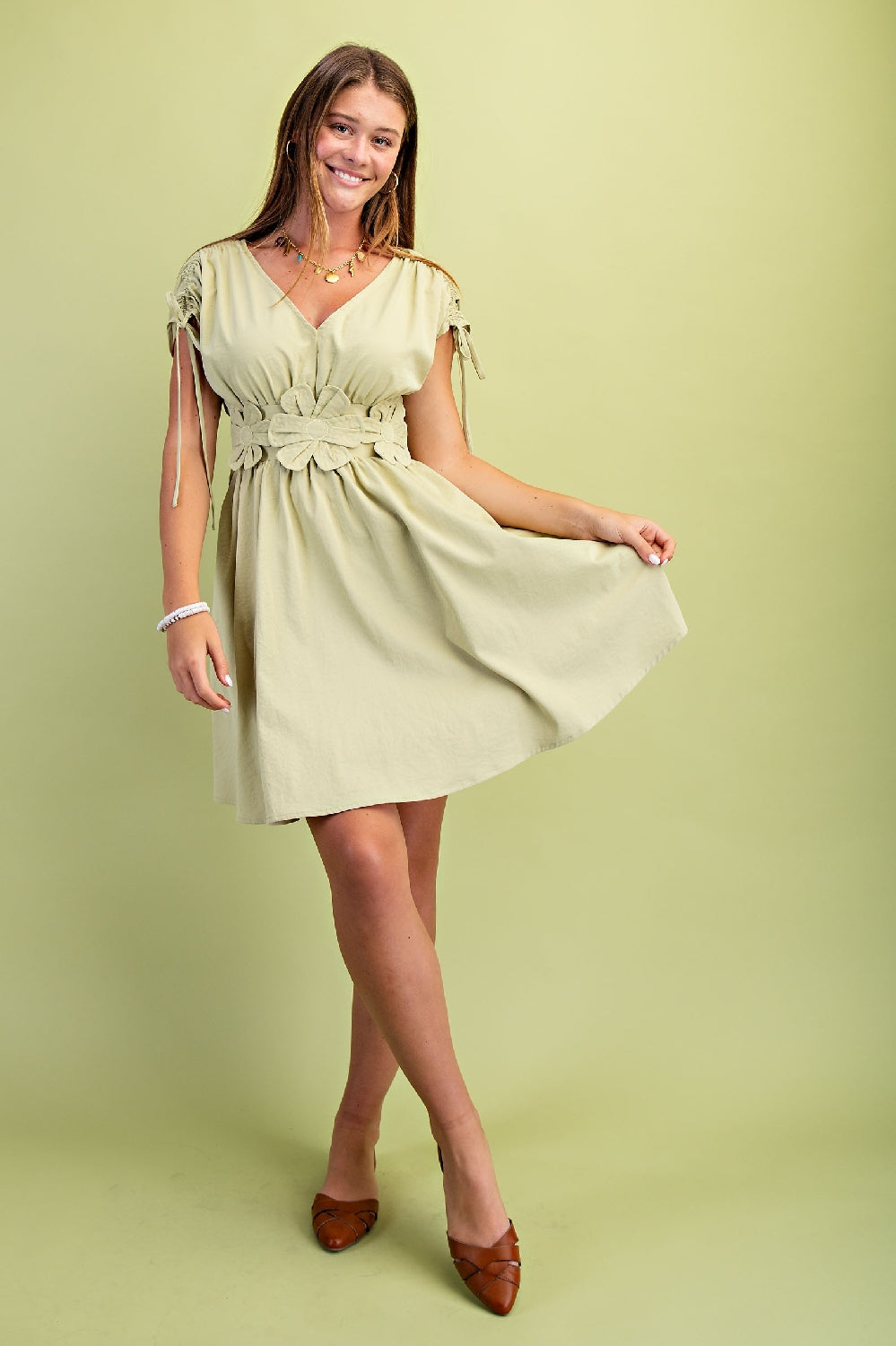 Gigio Floral Applique Mini Dress - Apple Green