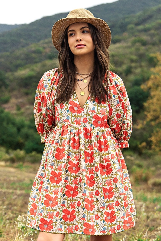 Gigio Babydoll Poppy Flower Dress - Coral Cream – Debra's Passion