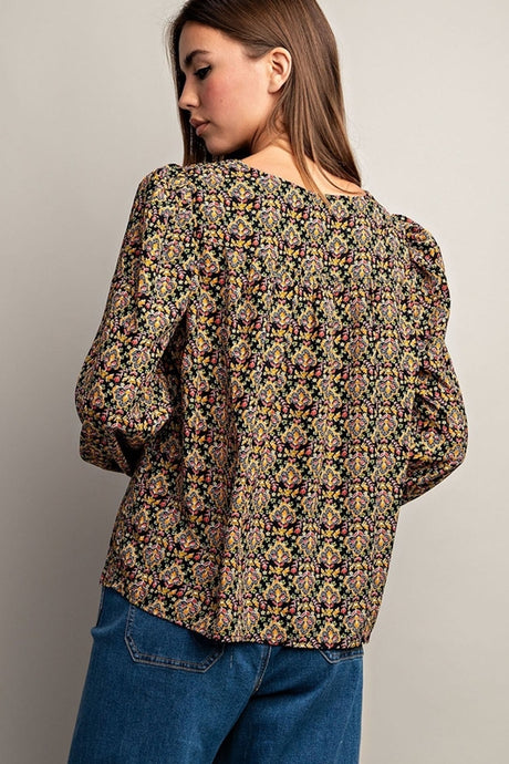 Eesome Floral Metallic Blouse - Black