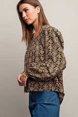 Eesome Vintage Print Blouse - Black