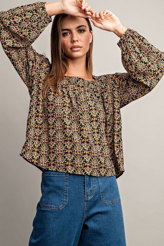 Eesome Vintage Print Blouse - Black