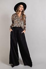 Eesome Leopard Print Button Front Blouse