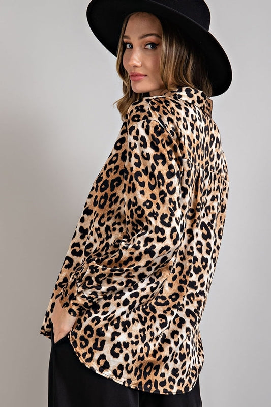 Eesome Leopard Print Button Front Blouse