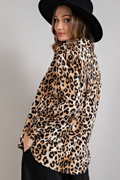 Eesome Leopard Print Button Front Blouse