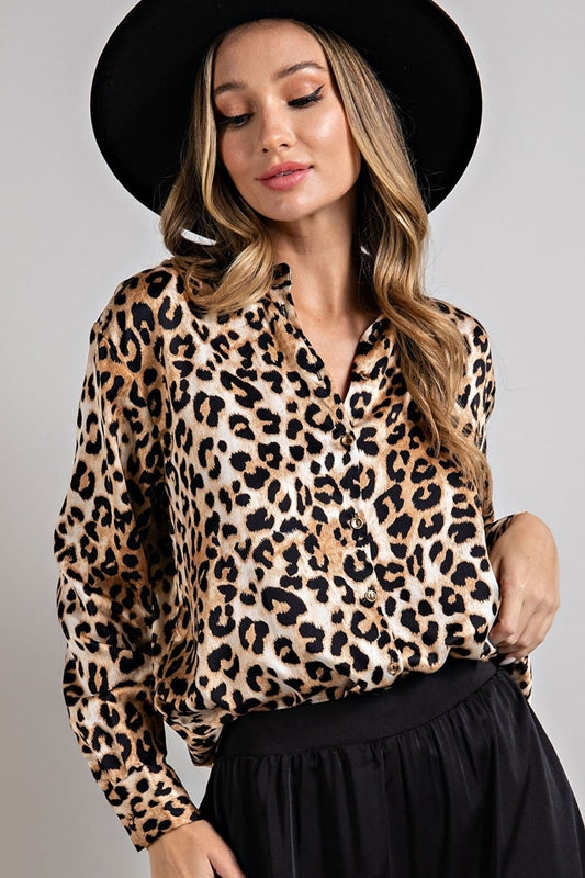 Eesome Leopard Print Button Front Blouse