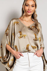 Eesome Leopard Print Satin Poncho Blouse - Olive